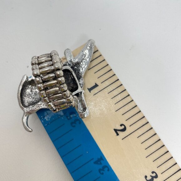 Hummingbird Stretch Ring Rhinestone Blue Silver Tone Cocktail Statement - Picture 8 of 8